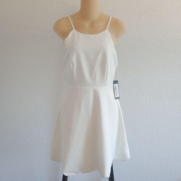 NEW Lulus Play On Curves Backless Strappy Mini Ivory Dress SMALL Scallop - Picture 2 of 8